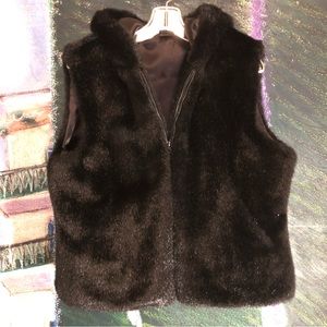 Black Faux Sable Fur Vest with Hood